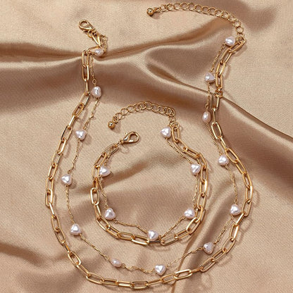 Pearl Necklace for Women Dainty Pearl Necklace Timeless Jewelry christmas gifts friendship gifts for women - color: D-Chain Pearl Necklace Jewelry Set