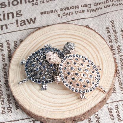 Opexicos 2Pcs Creative Design Black Gold Rhinestone Turtle Brooch Pin Vintage Tortoise Brooches Animal Pins Accessories