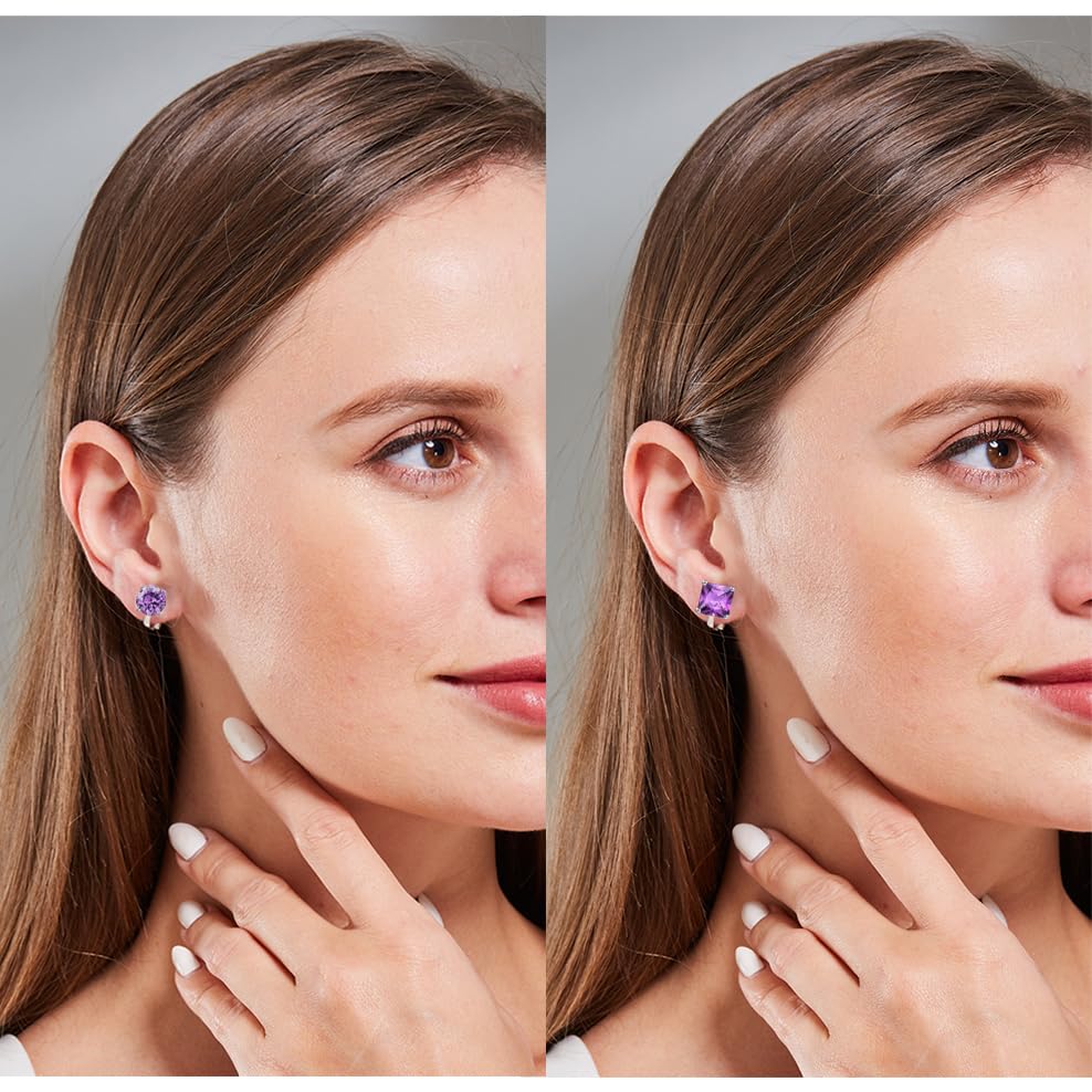 YOQUCOL 2 Pairs 8MM Cubic Zirconia Crystal Clip On Stud Earrings Non Pierced Stud Earrings For Women - color: Purple