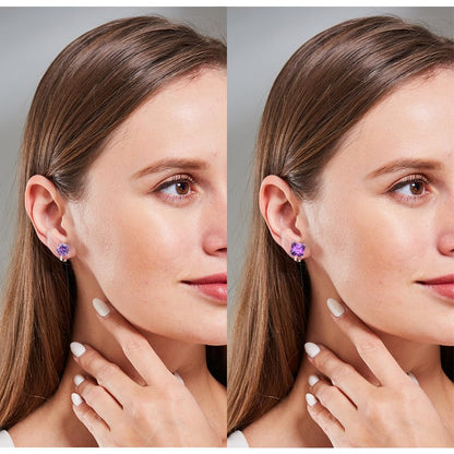 YOQUCOL 2 Pairs 8MM Cubic Zirconia Crystal Clip On Stud Earrings Non Pierced Stud Earrings For Women - color: Purple