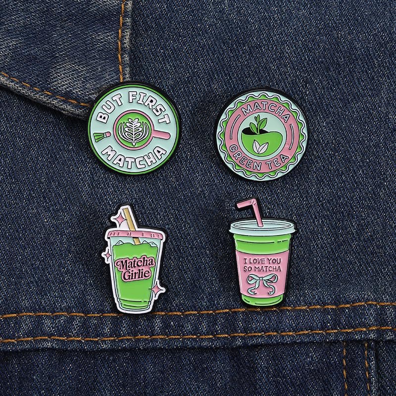 4Pcs Matcha Enamel Pins for Women Cute Novelty Lapel Pin for Backpacks Hats Jackets Lovely Aesthetic Button Badge Brooch Pin Fashion Jewelry Accessories for Purses Lanyards Matcha Lover Gift