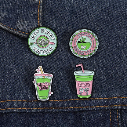 4Pcs Matcha Enamel Pins for Women Cute Novelty Lapel Pin for Backpacks Hats Jackets Lovely Aesthetic Button Badge Brooch Pin Fashion Jewelry Accessories for Purses Lanyards Matcha Lover Gift