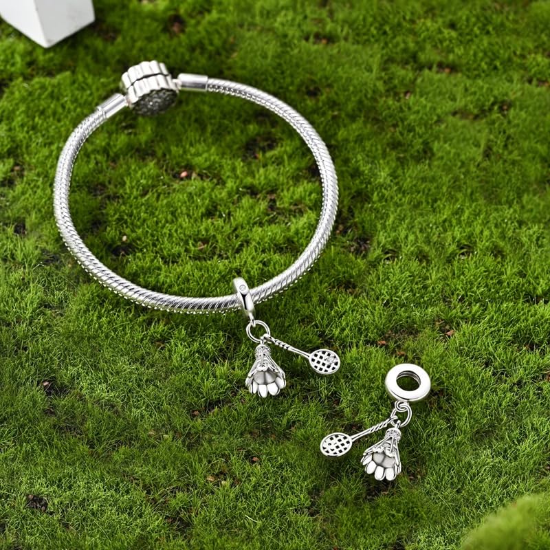 925 Sterling Silver Charms for Bracelets and Necklaces Beads Jewelry Charms for Women - color: Badminton Charm