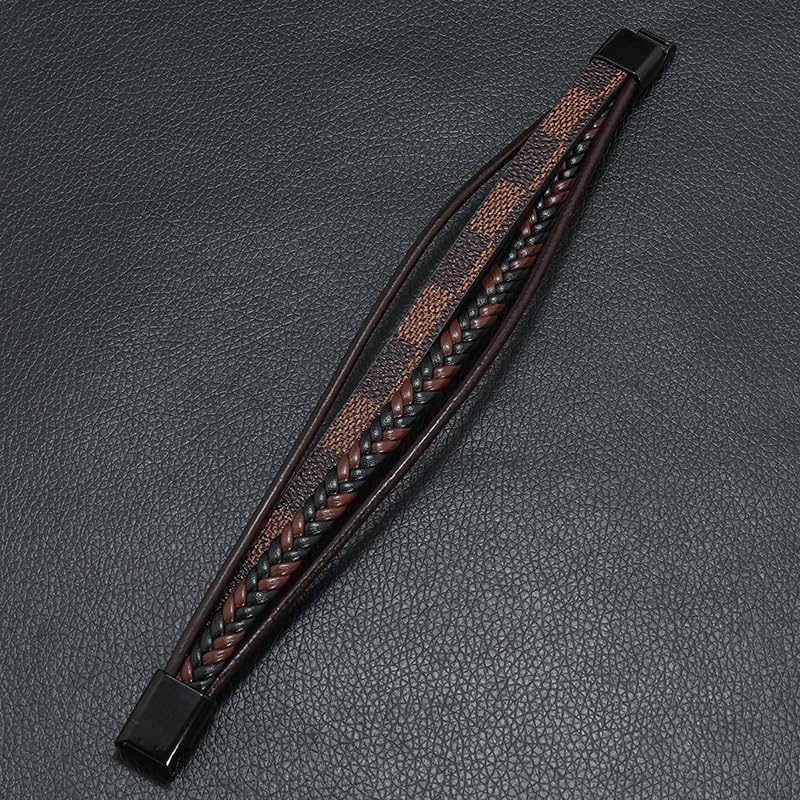 Multi-Layer Leather Bracelet for Men Women Handmade Woven Leather Wrap Bracelet Vintage Statement Bracelet With Clasp Birthday Jewelry Gift