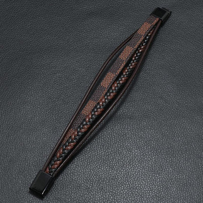 Multi-Layer Leather Bracelet for Men Women Handmade Woven Leather Wrap Bracelet Vintage Statement Bracelet With Clasp Birthday Jewelry Gift