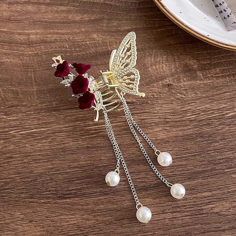 Butterfly Hair Clips - Flower Hair Clip for Women - Small Cute Rhinestone Mini Hairpins - 1PCS - color: Flower Butterfly