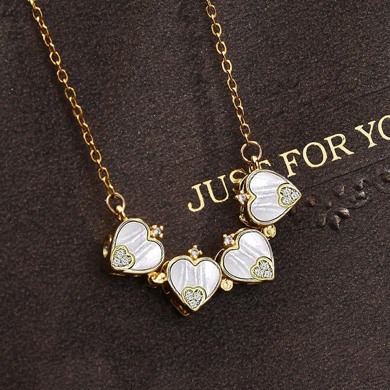 Four Leaf Clover Necklace Foldable for Women,Four Heart Grass Women's Necklaces Crocker,Retro Magnetic Folding Love Heart Pendant One Style,Two Wearing Methods - color: Gold