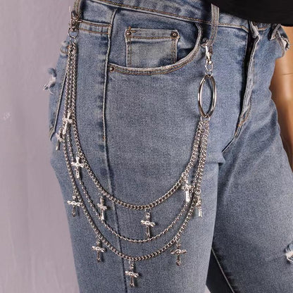 Goth Pants Chain Charms for Women Men Punk Layered Jean Chains Gothic Y2k Pocket Chain for Women Hip Hop Waist Chains - color: Cross