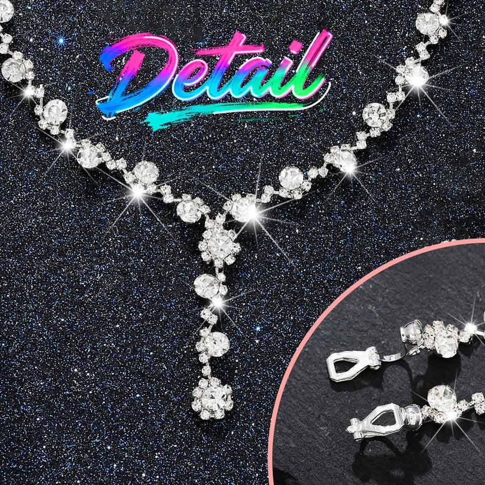 Sixexey Rhinestone Jewelry Set Bridal Necklaces Clip On Earrings Set Wedding Prom Jewelry Accessories for Women - color: Silver