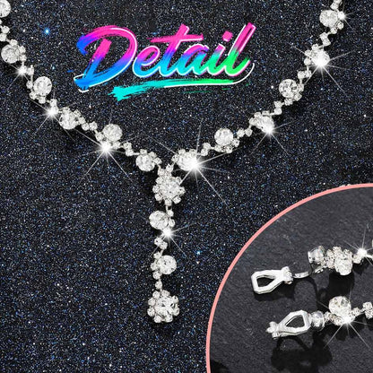 Sixexey Rhinestone Jewelry Set Bridal Necklaces Clip On Earrings Set Wedding Prom Jewelry Accessories for Women - color: Silver