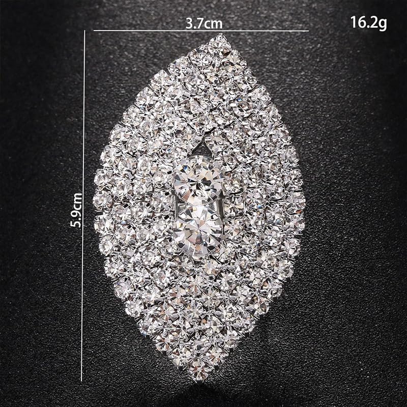 Silver Statement Big Rhinestone Cocktail Rings Chunky Bling Costume Cz Crystal Pave Oval Dainty Unique Wedding Prom Index Finger Ring Jewelry for Women - style: Bling
