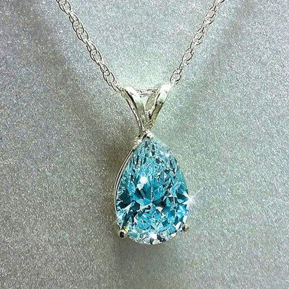 Exquisite Teardrop Zircon Pendant Necklace for Women Bridal Wedding Charm Necklace Jewelry Valentine's Day Gift - color: blue