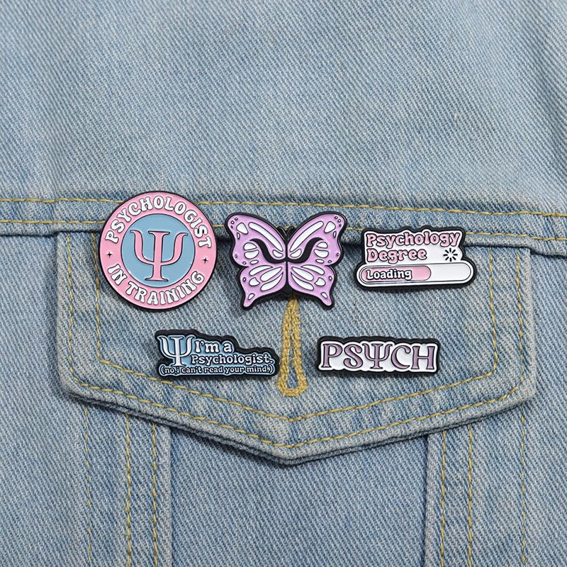 Cartoon Animal Enamel Brooch Set Cute Butterfly Duck Cat Lapel Pins for Backpacks Jacket Decoration Gifts for Friends - style: Psychology