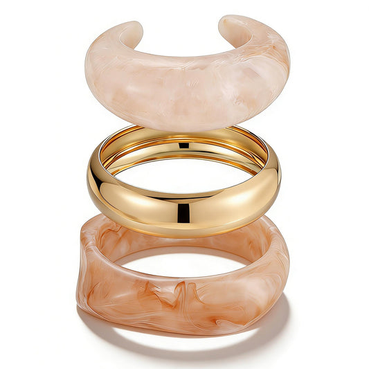 FAXHION Chunky Resin Acrylic Bangle Bracelets for Women, Colorful Wide Geometric Bangles Set, Statement Stackable Bracelet Jewelry Gift - color: Light Pink