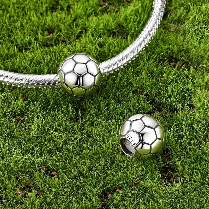 925 Sterling Silver Charms for Bracelets and Necklaces Beads Jewelry Charms for Women - color: Soccer Charm