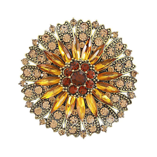 Rhinestone Crystal Flower Brooch Pin Sparkling Large Crystal Sunflower Brooch Vintage Floral Lapel Pins Rhinestone Flower Bouquet Broochs Rose Snowflake Broochs Wedding Bridal Dress Jewelry for Women - color: Yellow
