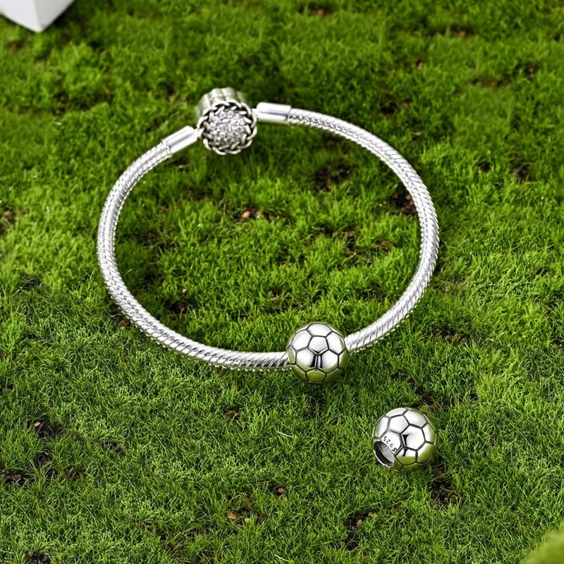 925 Sterling Silver Charms for Bracelets and Necklaces Beads Jewelry Charms for Women - color: Soccer Charm