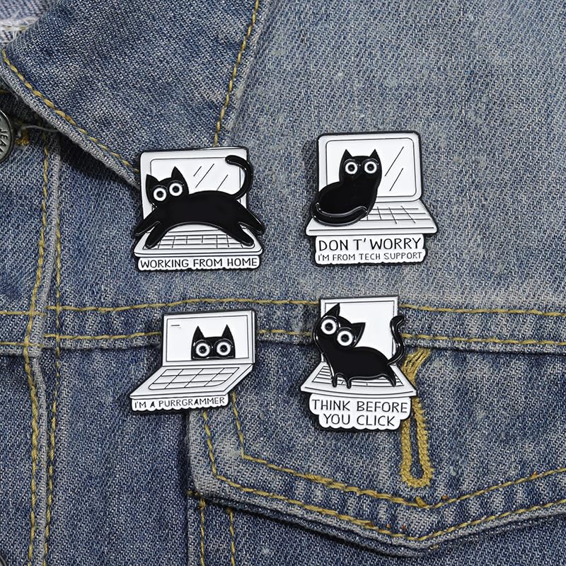 Cartoon Animal Enamel Brooch Set Cute Butterfly Duck Cat Lapel Pins for Backpacks Jacket Decoration Gifts for Friends - style: Cats 2