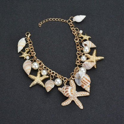 Bohemia Sea Shell Starfish Conch Charm Bracelets Hawaiian Sea Themed Faux Pearl Charm Bracelets Anklet for Women Summer Beach Vacation Jewelry Gifts - style: StyleA