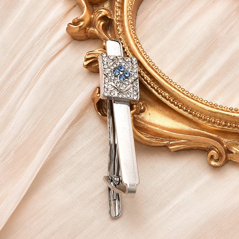 Tuxedo Studs Rhinestone Tie Clip for Men French Cuff Links Tie Bar Clip Suit Shirt Accessories for Men Wedding Business Crystal Cufflinks Necktie Clips - color: Silver-B