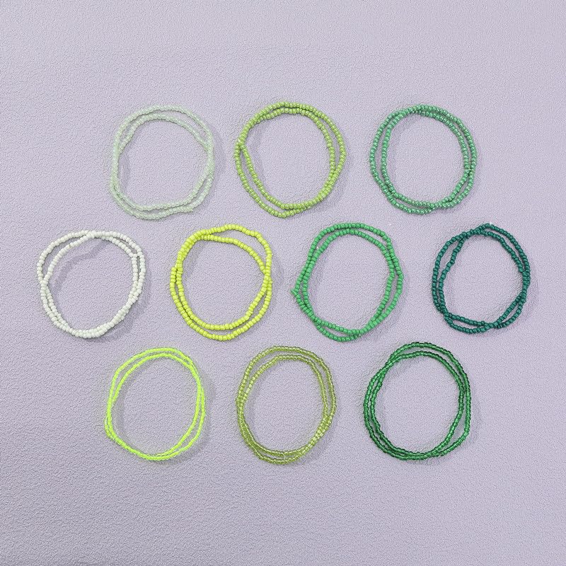 18-20PCS Colorful Bohemia Seed Beaded Bracelets Set Stackable Boho Stretch Bangle Bracelets Multilayer Boho Anket Concert Summer Beach Vaction Surf Jewelry Accessory - color: Green-20pcs
