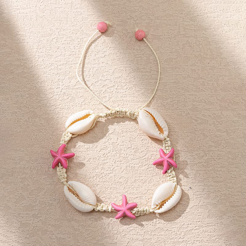 Caiyao Boho Turtle Starfish Shell Evil Eye Beach Ankle Bracelets Necklace Adjustable Summer Ocean Bracelets Jewelry for Women - style: Pink