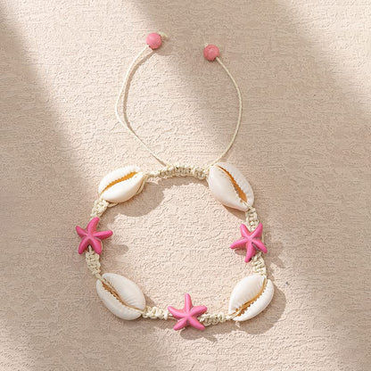 Caiyao Boho Turtle Starfish Shell Evil Eye Beach Ankle Bracelets Necklace Adjustable Summer Ocean Bracelets Jewelry for Women - style: Pink