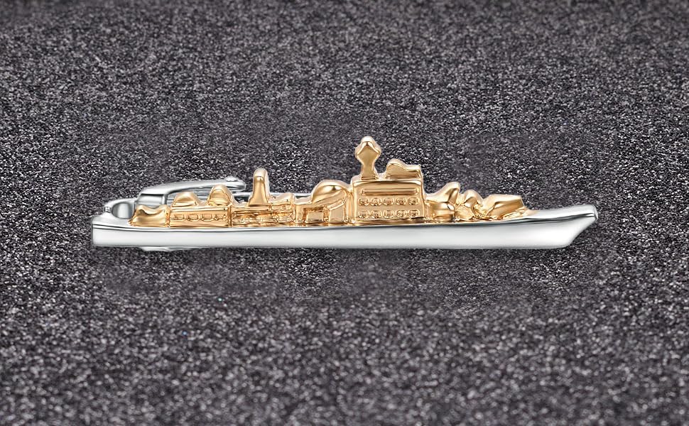 Yoursfs Unique Ship Car Tie Clips for Men Novelty Cool Transportation vehicles Tie Clip Bar Pins Men's Fashion Jewelry - style: Gold Silver Ships