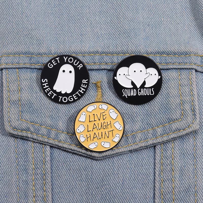 Cartoon Animal Enamel Brooch Set Cute Butterfly Duck Cat Lapel Pins for Backpacks Jacket Decoration Gifts for Friends - style: Squad Ghouls Ghost