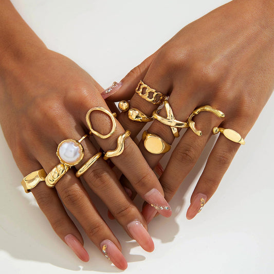 Gold Rings for Women Non Tarnish Boho Stackable Adjustable Open Rings Set Finger Knuckle Stacking Ring Packs Jewelry Gift - color: Gold Chunky Rings 12Pcs