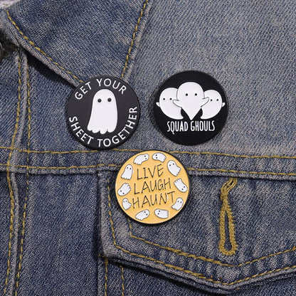 Cartoon Animal Enamel Brooch Set Cute Butterfly Duck Cat Lapel Pins for Backpacks Jacket Decoration Gifts for Friends - style: Squad Ghouls Ghost