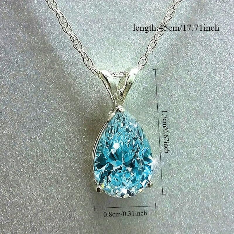 Exquisite Teardrop Zircon Pendant Necklace for Women Bridal Wedding Charm Necklace Jewelry Valentine's Day Gift - color: blue