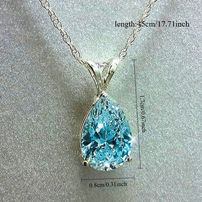 Exquisite Teardrop Zircon Pendant Necklace for Women Bridal Wedding Charm Necklace Jewelry Valentine's Day Gift - color: blue