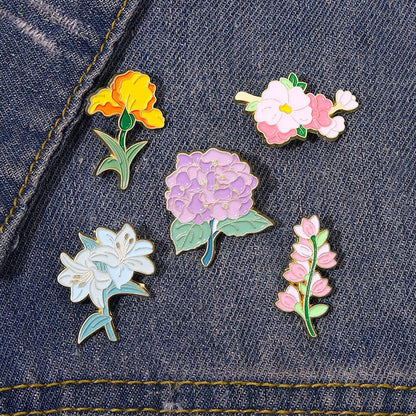 Cartoon Animal Enamel Brooch Set Cute Butterfly Duck Cat Lapel Pins for Backpacks Jacket Decoration Gifts for Friends - style: Flowers Bouquet
