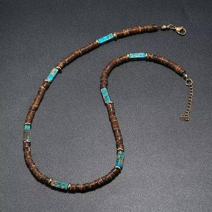Handmade Wooden Beads Choker Necklace for Men Women Bohemian Coconut Beaded Surfer Necklace Hawaiian Summer Beach Jewelry - color: Blue