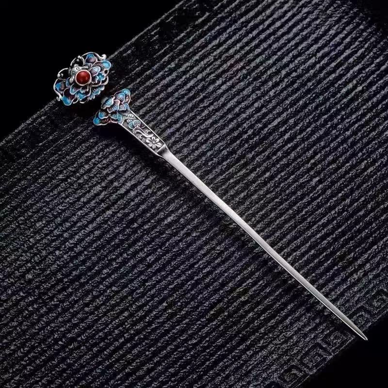 S925 Silver Plated RUYI Shape with Red Pearl Hairpin Chinese hanfu Style Hair Sticks Handmade Hair Clip Hair Accessories for Women Girls Long Hair (Ruyi) - color: Ruyi