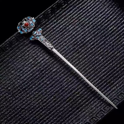 S925 Silver Plated RUYI Shape with Red Pearl Hairpin Chinese hanfu Style Hair Sticks Handmade Hair Clip Hair Accessories for Women Girls Long Hair (Ruyi) - color: Ruyi