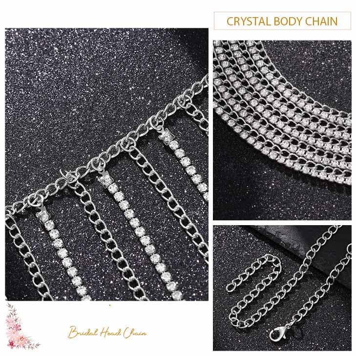 Brishow Rhinestone Body Chains Layered Crystal Waist Chain Beach Bikini Fashion Body Jewelry Accessories for Women and Girls - color: Silver