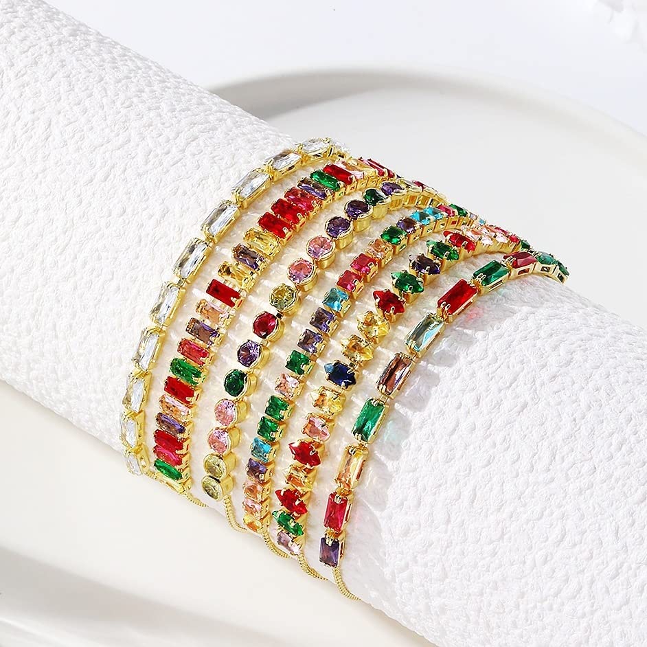 Todenb Gold Tennis Bracelets for Women Cubic Zirconia Tennis Bracelet Adjustable Gold Chain Womens Tennis Bracelet Colorful Crystal Ankle Bracelet Summer Beach Body Jewelry