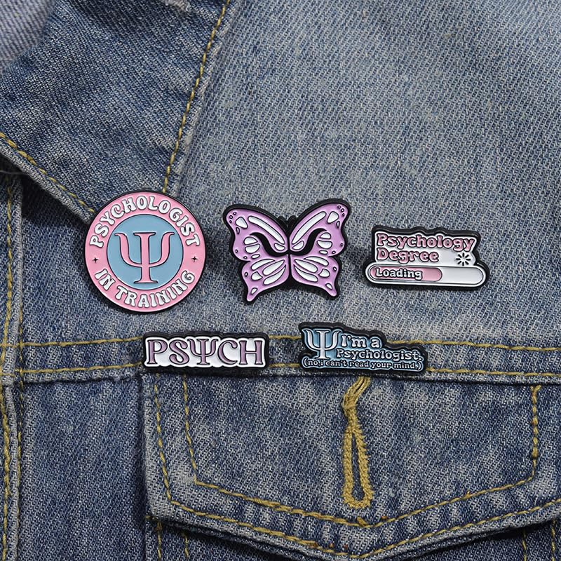 Cartoon Animal Enamel Brooch Set Cute Butterfly Duck Cat Lapel Pins for Backpacks Jacket Decoration Gifts for Friends - style: Psychology