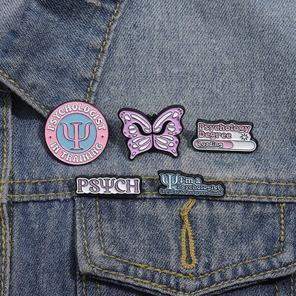 Cartoon Animal Enamel Brooch Set Cute Butterfly Duck Cat Lapel Pins for Backpacks Jacket Decoration Gifts for Friends - style: Psychology