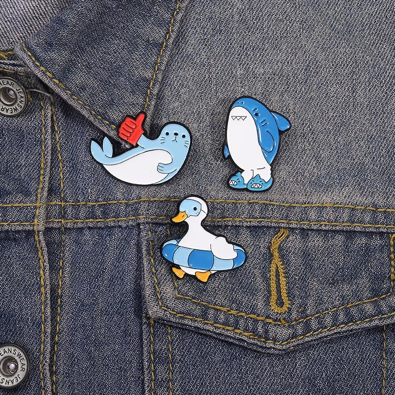 Cartoon Animal Enamel Brooch Set Cute Butterfly Duck Cat Lapel Pins for Backpacks Jacket Decoration Gifts for Friends - style: Marine Animals