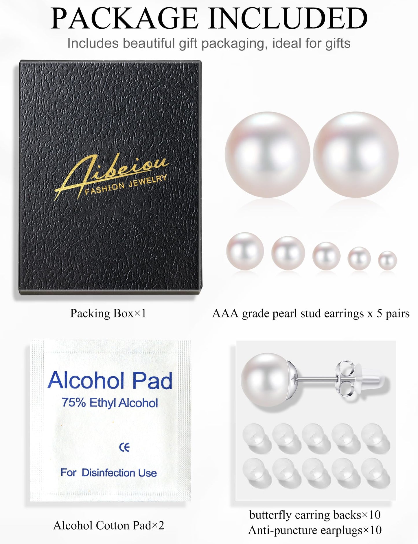 5 Pairs Pearl Earrings for Women Hypoallergenic Ball Studs Earrings Set Women 316L Surgical Steel Silver Pearl Earrings Birthday Valentines Day Gifts - color: A001-silver