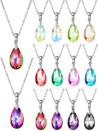 Hicarer 12 Pieces Teardrop Crystal Necklace Cubic Zirconia Pendant Necklace Jewelry for Women - style: Classic