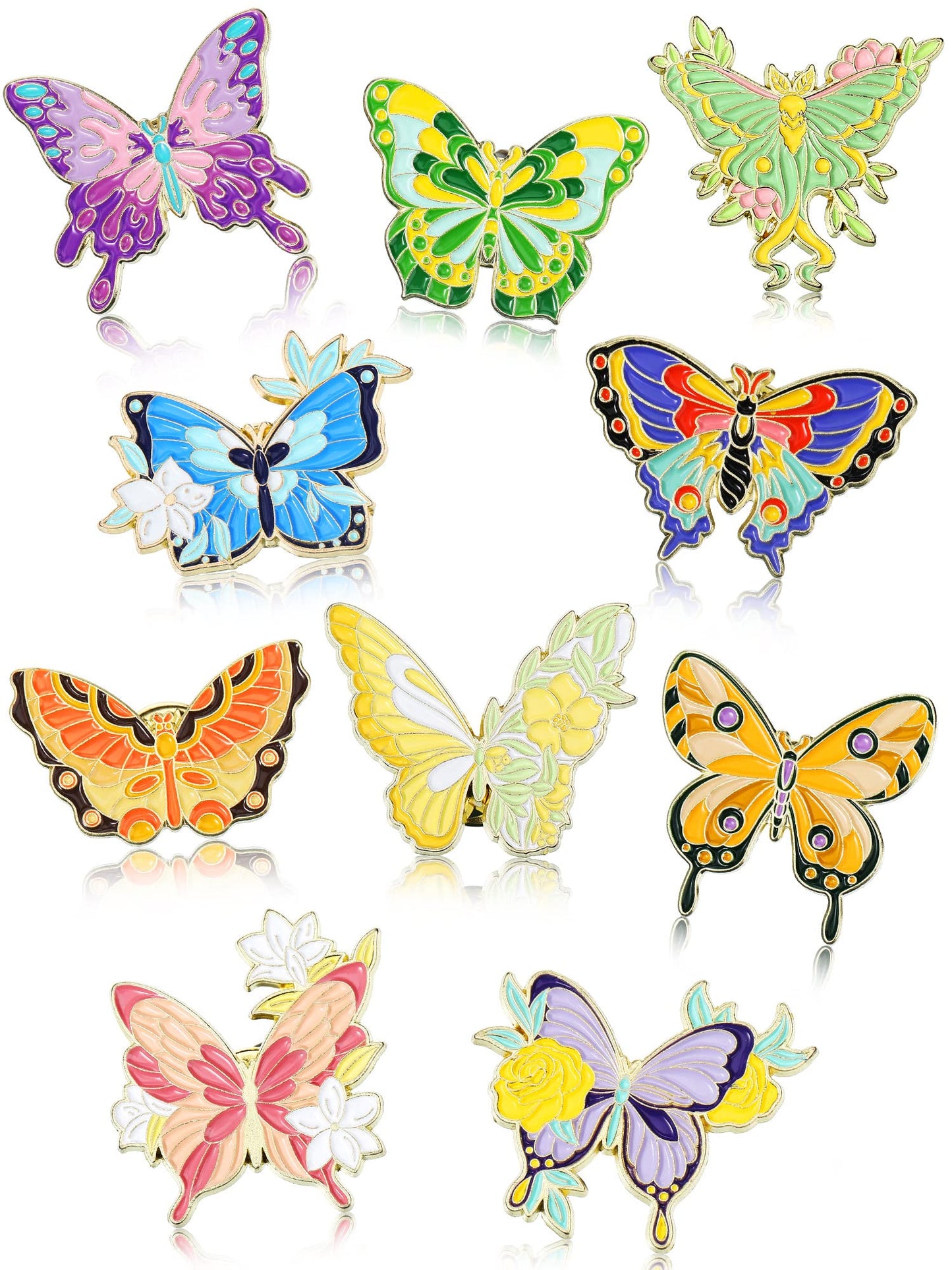 Janinka 10 Pcs Butterfly Enamel Pins Set Cute Spring Badge Back to School Lapel Brooches for Women Backpack Jewelry Gift - style: Classic