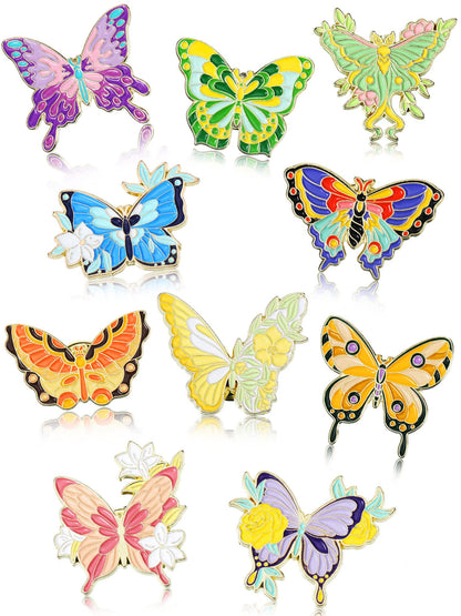 Janinka 10 Pcs Butterfly Enamel Pins Set Cute Spring Badge Back to School Lapel Brooches for Women Backpack Jewelry Gift - style: Classic