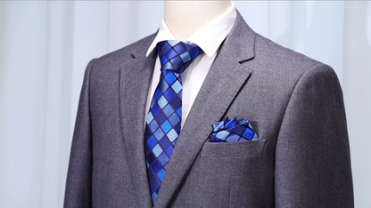 YOHOWA Men Plaid/Striped Ties Clip Set Silk Necktie Pocket Square Cufflinks | Woven Classic,Formal/Casual Mens Tie,Pocket Square Cufflinks Set,Luxury,Business,Wedding,Party,Prom,Graduation - color: Dusty Blue