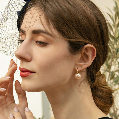 HUGE TOMATO 925 Sterling Silver Simulated Shell Pearl Earrings for Women Trendy, Big Pearl Drop Earrings Leverback Stud,18K Gold Plated Large Pearl Hoop Dangle Hypoallergenic Jewelry 14mm - color: Champagne