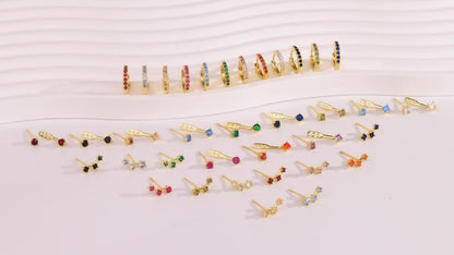 3 Pairs Dainty Small Earrings Set for Women Trendy, Birthstone Stud Huggie Hoop Jacket Stack for Cartilage Helix, Gold Plated Hypoallergenic Cute Women Fashion Accessories Western Jewelry Gifts - color: 09Blue Created Sapphire-Sept (Gold)