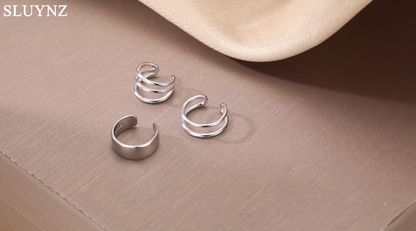 SLUYNZ Solid 925 Sterling Silver Ear Cuff Earrings for Women No Piercing Cartilage Earrings Tri Earrings, Helix Cuff Earrings for Men - color: A-Silver